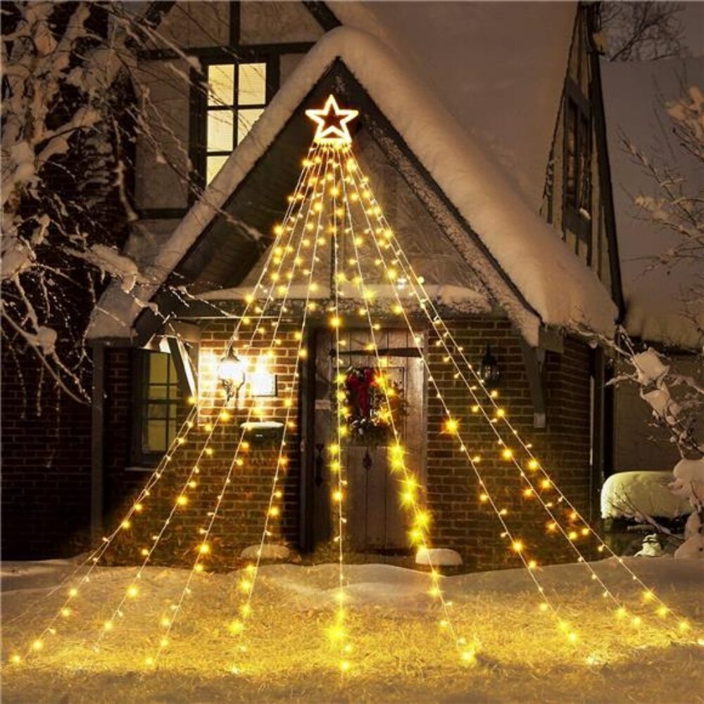 Christmas Star Light 317 LED 10ft X 9 Waterfall Tree Lights with 12" Topper Star